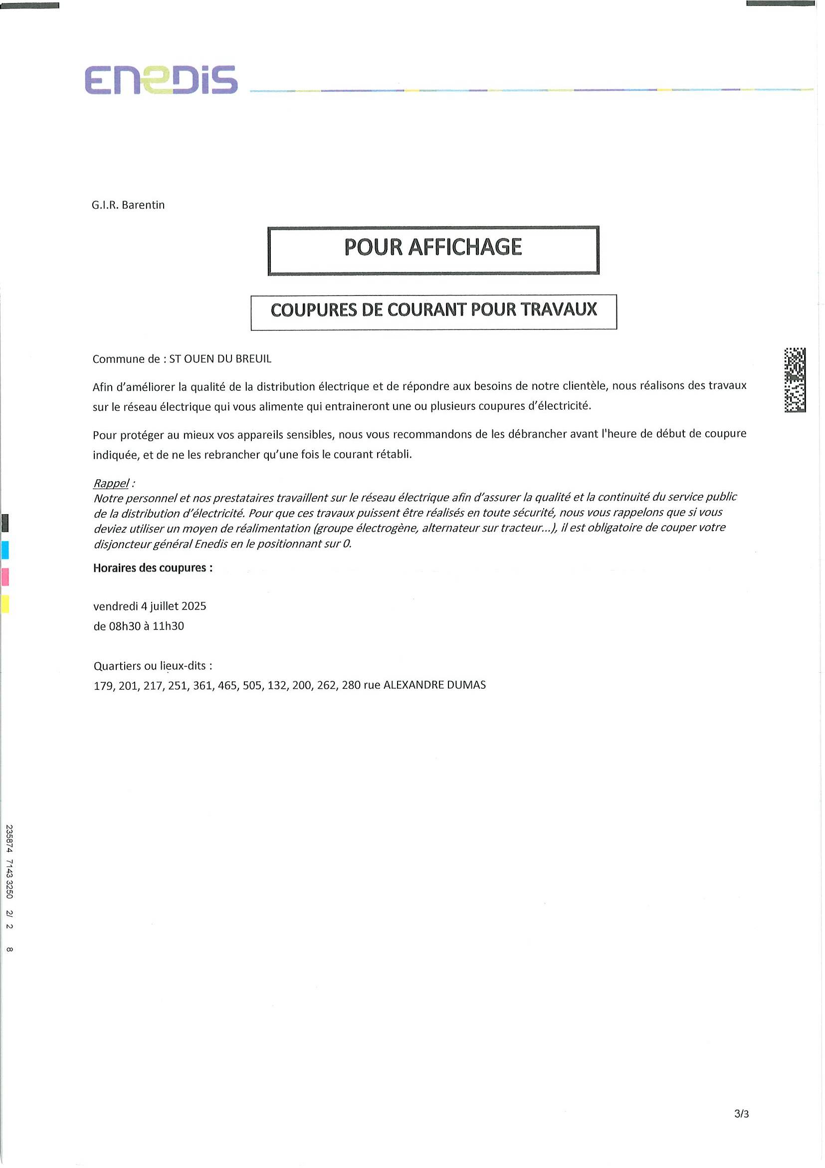 COUPURE RUE ALEX DUMAS