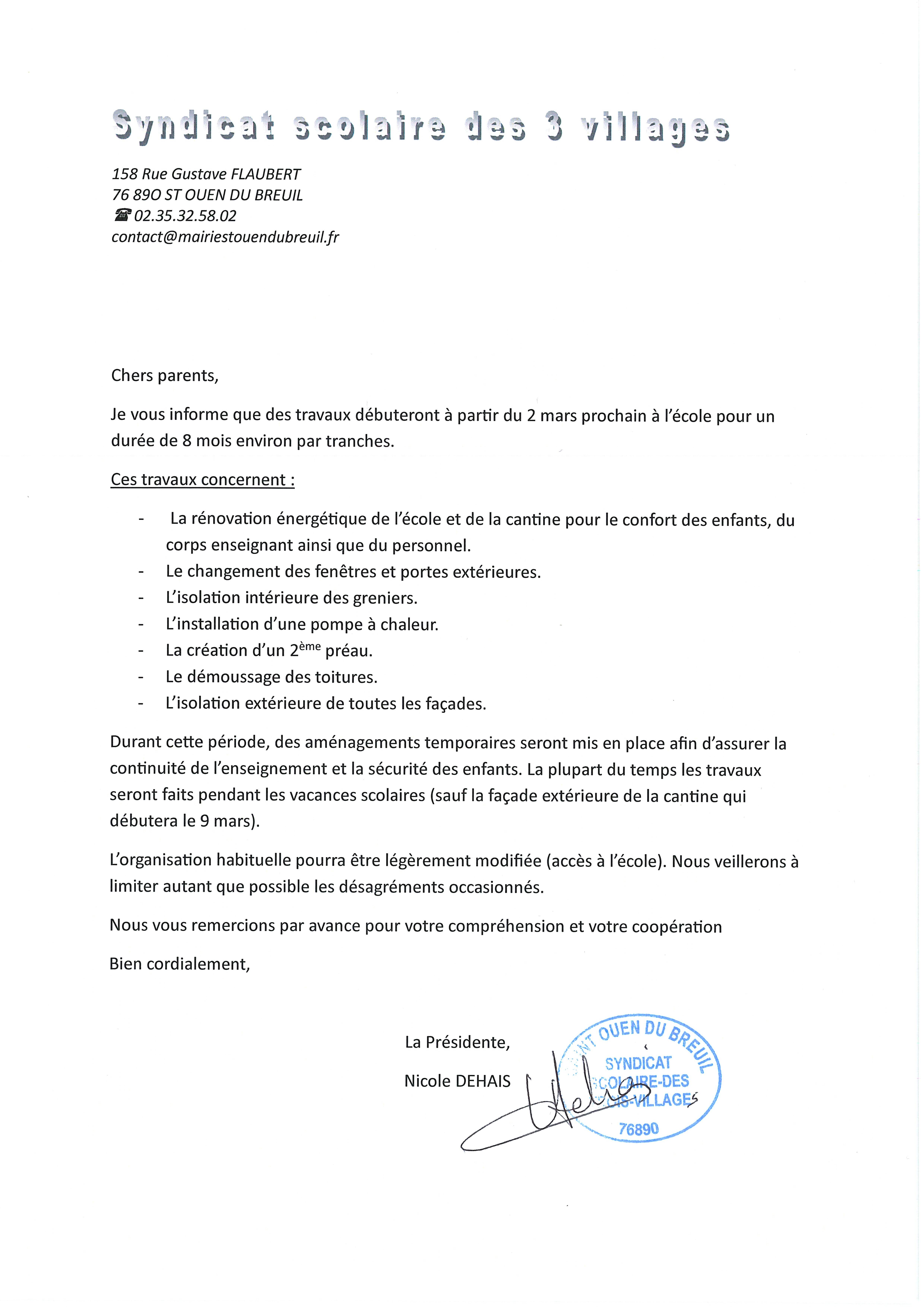 lettre aux familles