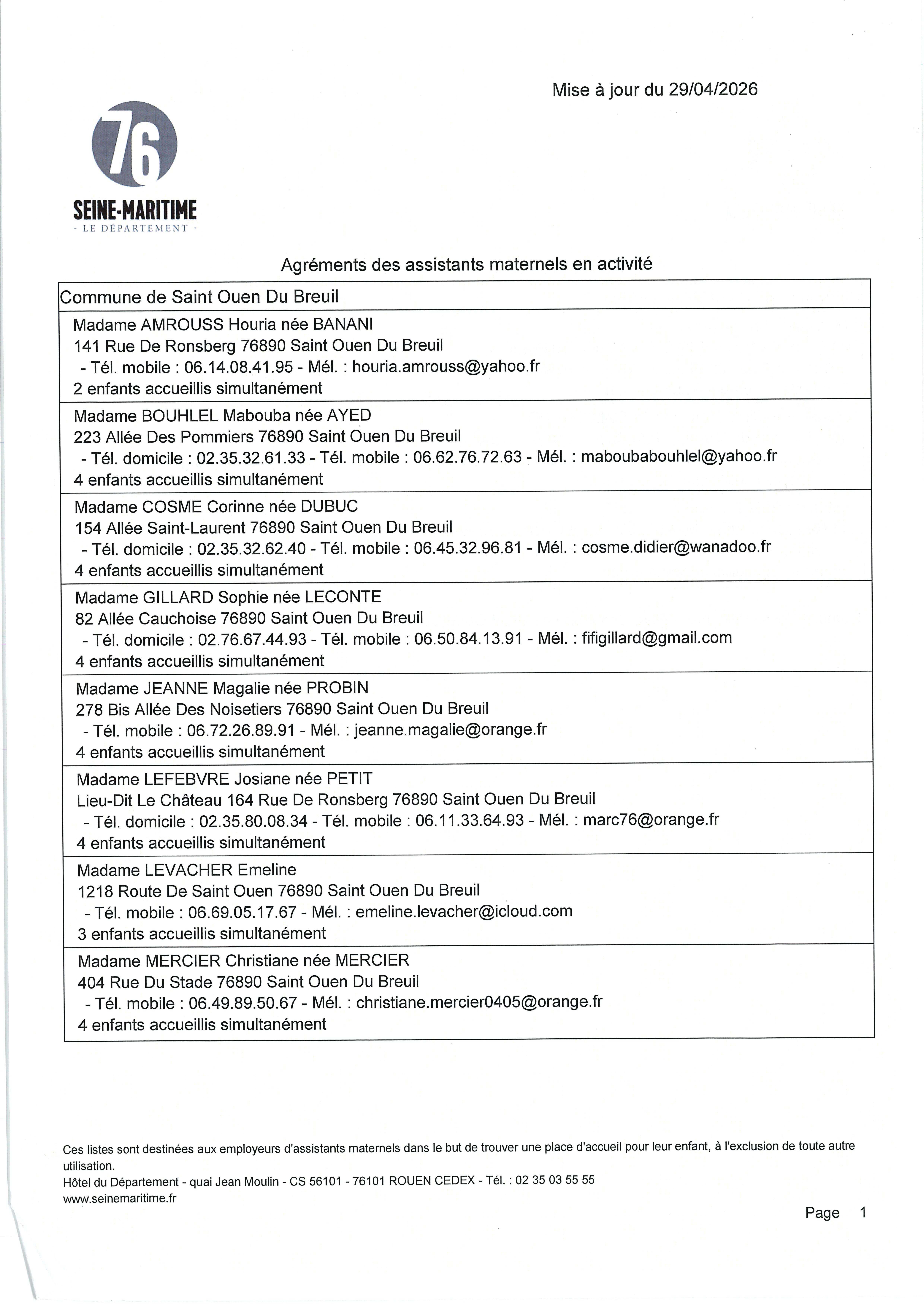 Liste mise à jour 29 avril 2026
