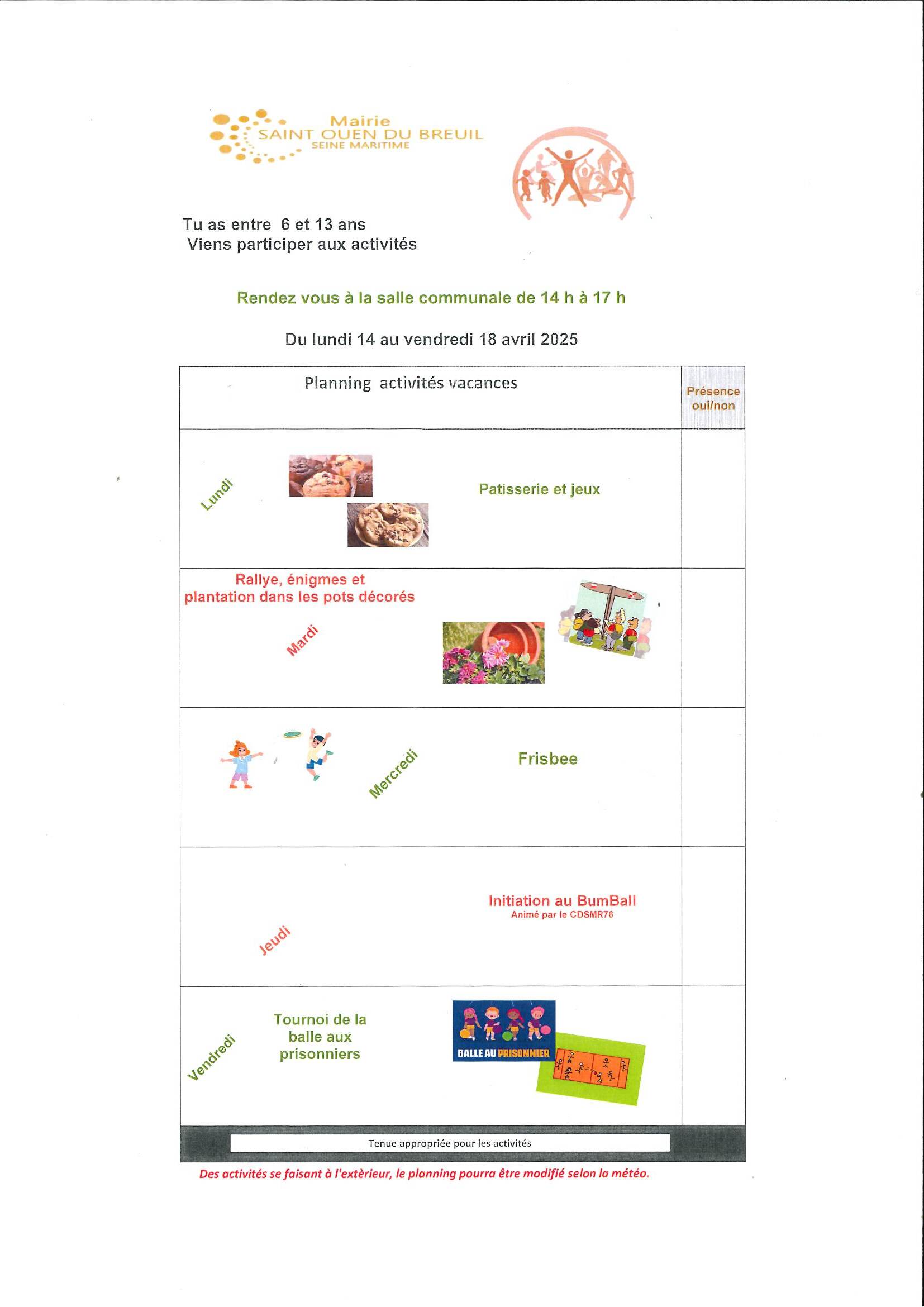 planning paques